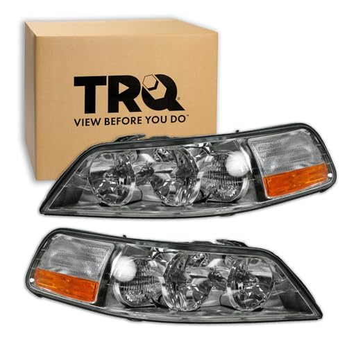 TRQ 2 Piece Headlight Assembly Set Chrome Bezel Driver & Passenger Side Compatible with Lincoln Town Car 2005-2011 FO2502214 FO2503214 6W1Z13008AA 6W1Z13008AB