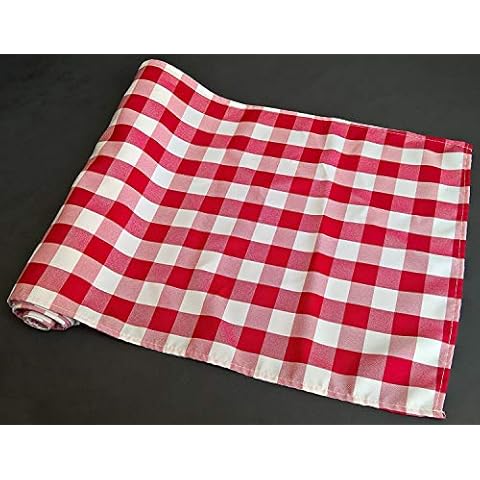 Goldstream Point Checkered Gingham Table Runner 14 x 108 Inches Red and White Cover