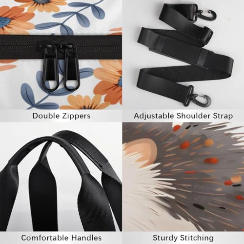 Hedgehog Flower Travel Gym Bag Waterproof Sport Dance Bag for Women Men Portable Gymnastics Duffel Bags Canvas Tote Carry on Handbag for Workout Overnight Weekender4