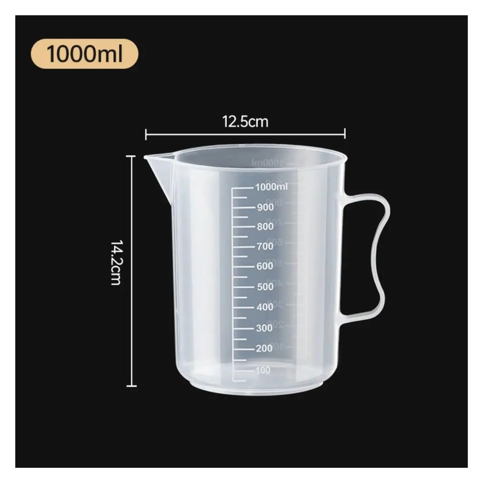 1 szt. Przezroczysta miarka z pokrywką - plastikowa zlewka do mieszania o dużej pojemności do użytku w kuchni i laboratorium(1000ml)