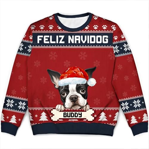 NAZENTI Custom Dog Christmas Ugly Sweater Gift for Dog Lovers