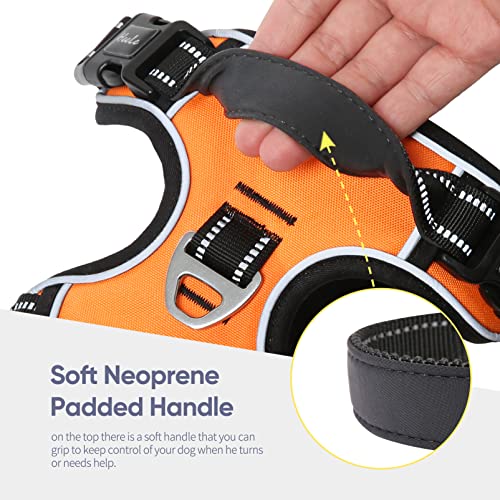 Image of HEELE Dog Harness, No Pull Adjustable Padded Reflective Harness for Small Medium Large Dogs with Handle for Walking Training, Orange, M
