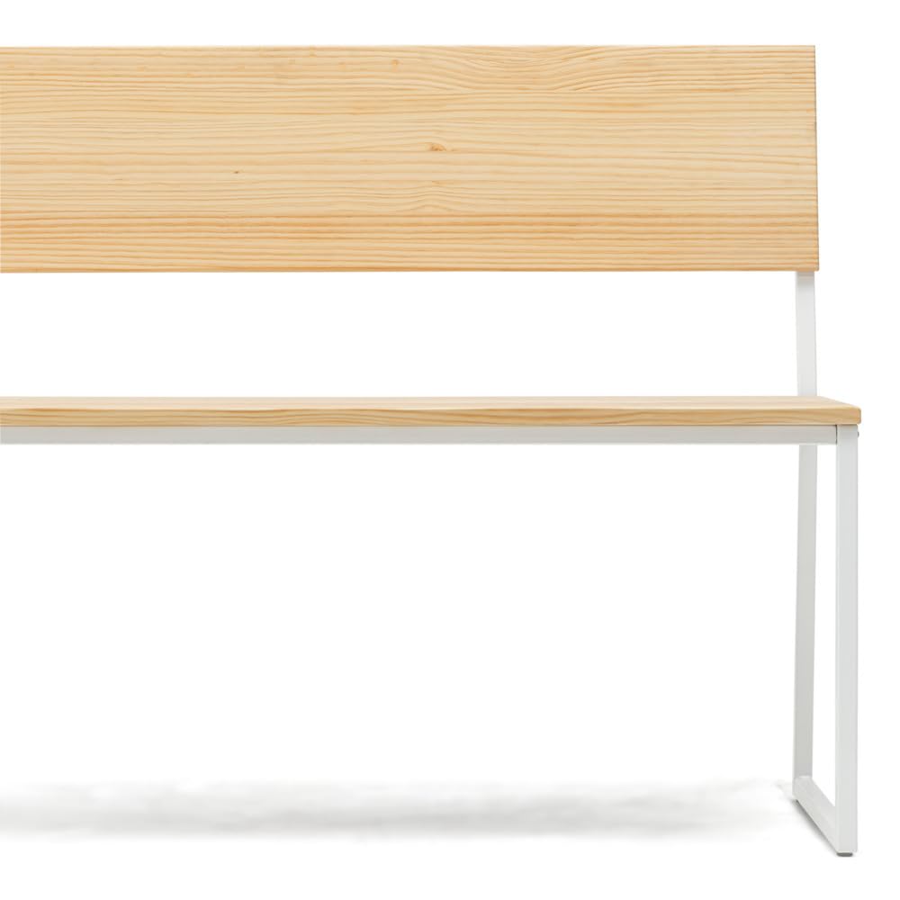BOX FURNITURE Banco Industrial con Respaldo, Madera de Pino Natural, Blanco, 104x44x86 cm, Acero Lacado, Estilo Nórdico Industrial