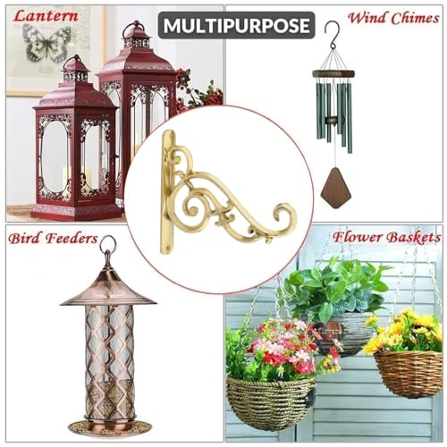 Image of GHAR DWAR Metal Wall Hook Hanging Plant Bracket Decorative Straight Plant Hanger for Pots, Bird Feeders, Planters, Lanterns, Macrame, Wind Chimes Indoor Outdoor (Pack of 2, Gold)