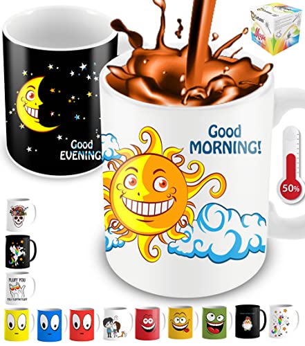 Cortunex Color Changing Mug | Heat Changing Mug | 11 oz Ceramic Mug | Sun And Moon Design