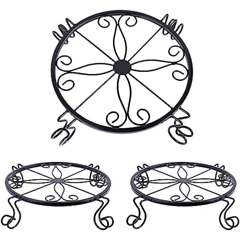 ETRAVEL Midcentury Modern Flower Pot Stand - Metal Succulent and Plant Pot Holder - 3 Pcs Minimalist Outdoor Indoor Plant Holder - Rustproof Iron - Garden Container Round Supports Rack Cover