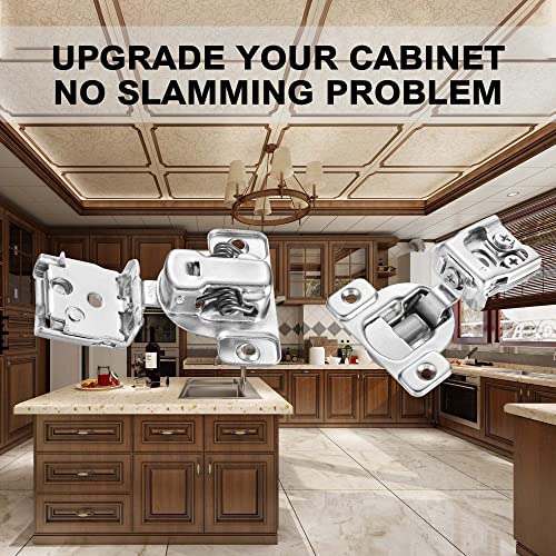 Vallecloud (4 Pack) 1 Inch Overlay Soft Close Cabinet Hinges, Kitchen Concealed Hinges For Face Frame Door, European Hinges With Brushed Nickel #TOP5