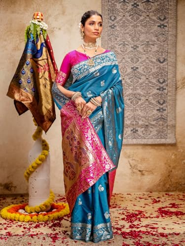 Image of SIRIL Women's Paithani jacquard Silk Saree |Chandrakor Paithani jacquard Saree With Unstitched Blouse Piece