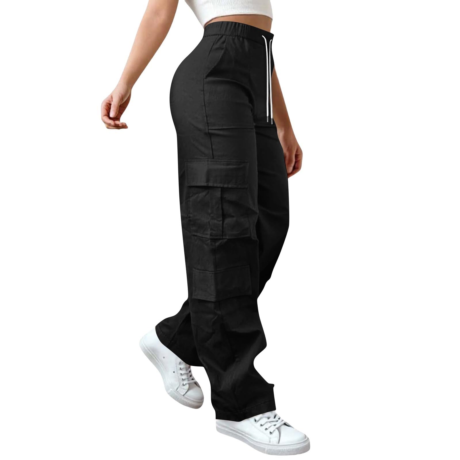 Women High Waisted Wide Leg Cargo Pants with Pockets Baggy Stretchy Casual Hiking Pants Y2K Streetwear Travel Outfits