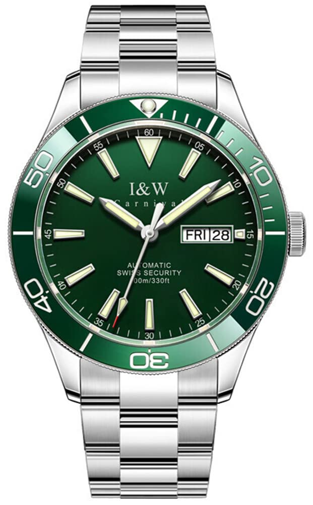 HUNRUYMens Automatic Diving Watch Sapphire Crystal Unidirectional Bezel Dress Watches