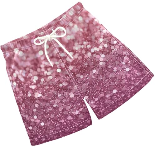 Pigsaly Boys Swim Trunks Bright Rose Pink Dusty Pink Gradient Flashing Glitter Boys Board Shorts Swimsuit Swimwear 2T