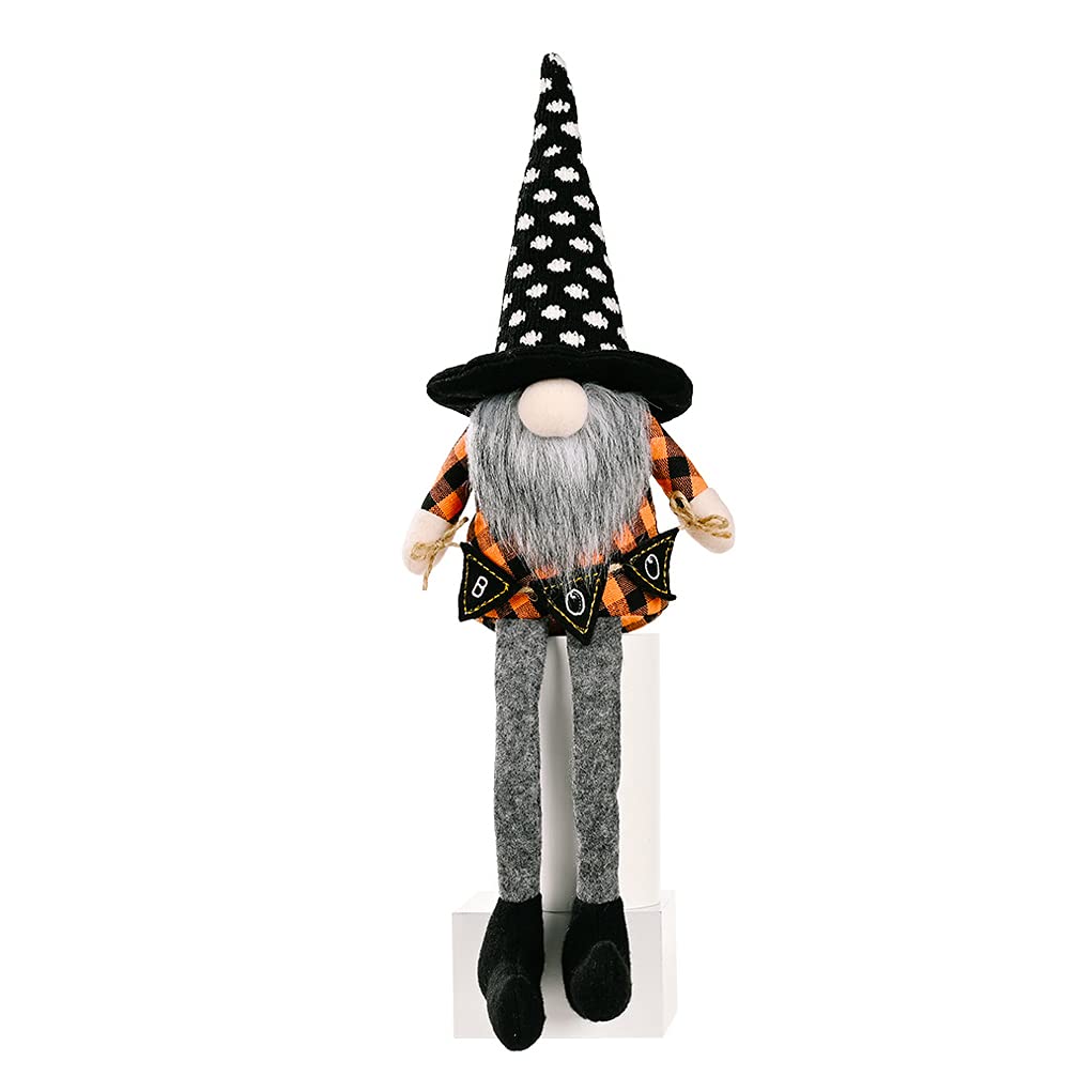 Halloween Witch Gnomes Plush w/Broom for Tier Tray Decor, Handmade Halloween Fall Tomte Swedish Gnome, Autumn Nisse Scandinavian Faceless Doll for Halloween Farmhouse Table Ornaments Gifts (A)