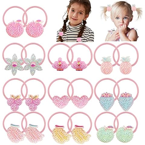 Nenjindz 20 Pcs Glitter Elastic Hair Ties for Baby Girls Fruits Hair Ties for Girls Fruits Hair Ropes for Girls Hair Bobbles For Toddlers's Ponytail Holders Small Hair Ties for Baby Toddlers's Girls Cover