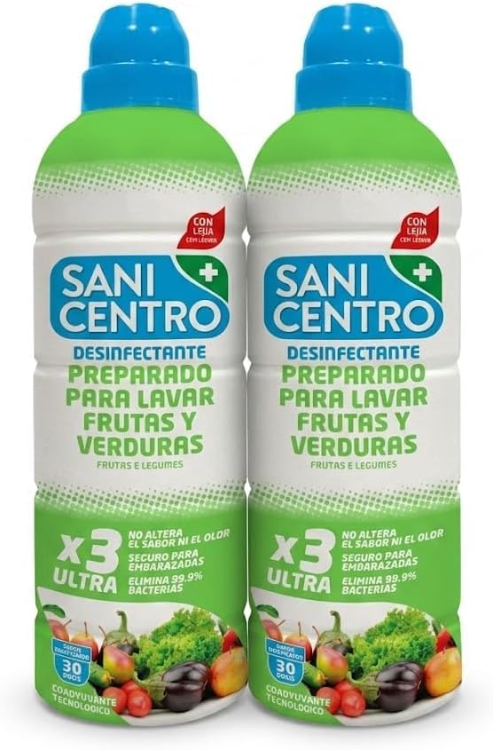 Desinfectante para Frutas y Verduras con Lejía, x3 Ultra Concentrado, Elimina 99,9% Bacterias, Seguro para Embarazadas, Pack 2x750ml