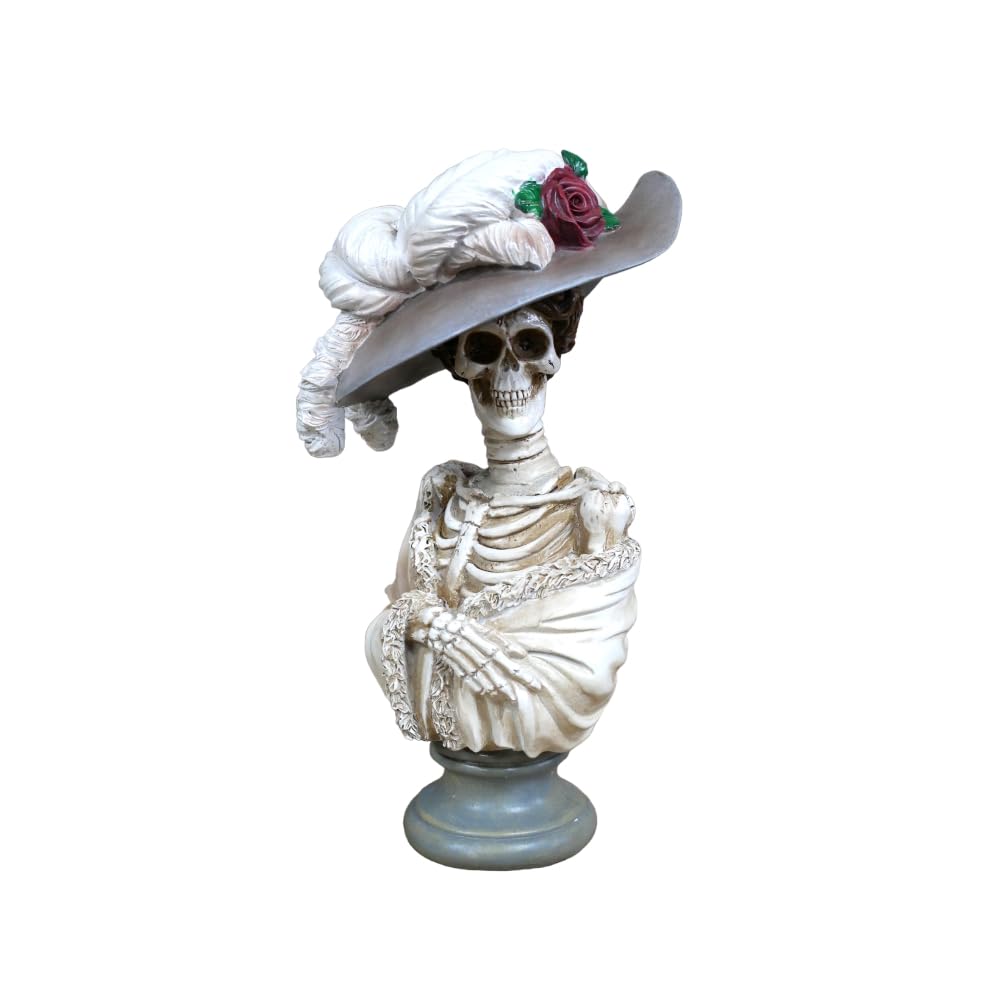 Gifts Direct 2 U Skeleton Bust White Lady Ornament - Intricately Crafted Resin Sculpture with Human Anatomy Details - Halloween Decor, Unique Home Statue for a Skeletal Touch!