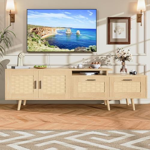BRILVERDE TV-Möbel aus Rattan,Ausziehbarer TV-Schrank,Rattan...