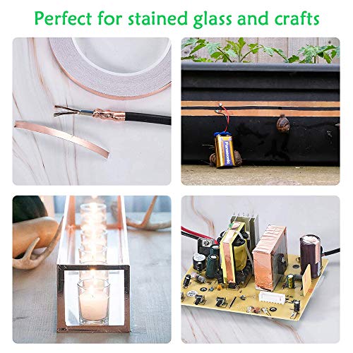 Koperfolie Tape met geleidende lijm, 2 Pack 1/4 Inch Koperen Slak Tape Dual Geleidende Tape, Koperen Strip voor Gebrandschilderd Glas, EMI Afscherming, Slug Repellent, Solderen, Ambachten, Elektrische Reparaties - Afbeelding 7