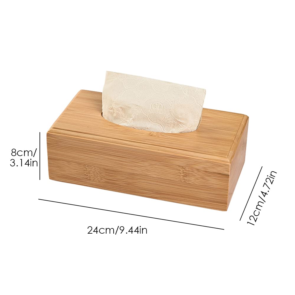 Bamboo Tissue Box Holder - Modern Rectangle Natural Wooden Facial Tissue Box Cover for Bathroom, Dining Room Nightstand Office Desk, 24x12x8cm / 9.45x4.72x3.15inch