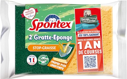 Spontex - Gratte-Eponge Stop-Graisse - 2 éponges grattantes vertes protection anti-graisse