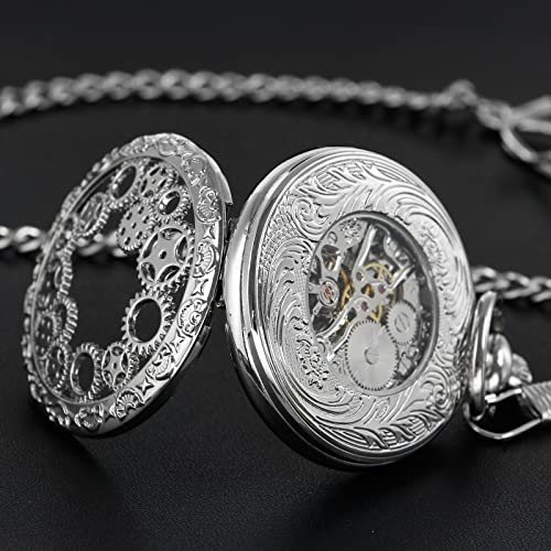 Reloj de bolsillo mecánico retro Tiong calado con caja de regalo 5