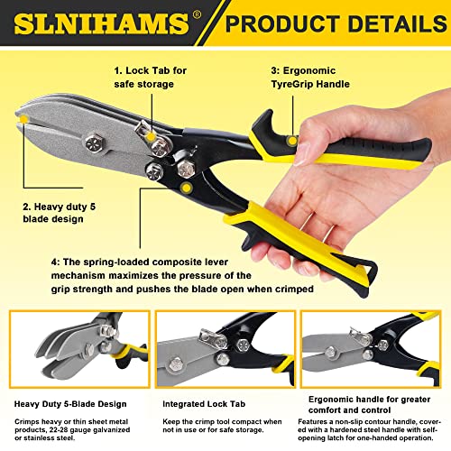 SLNIHAMS 5Blade Hand Crimper Sheet Metal Tools, Hvac Tool for 2428