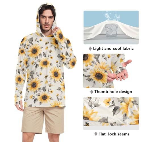 Wudan Aesthetic Sunflower Neutral Mens Hoodies Shirts Long Sleeve Beach Hoodies Swim Shirt UPF 50+ S4