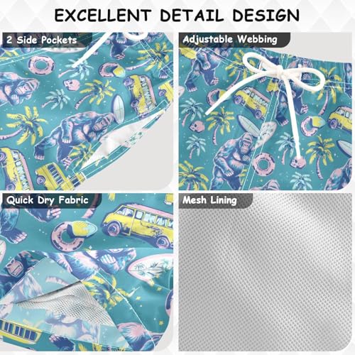 ALAZA Funny Gorilla Palm Tree Bus Boys Quick Dry Beach Board Shorts Kids Swim Trunks Bathing Suit Swimsuit3