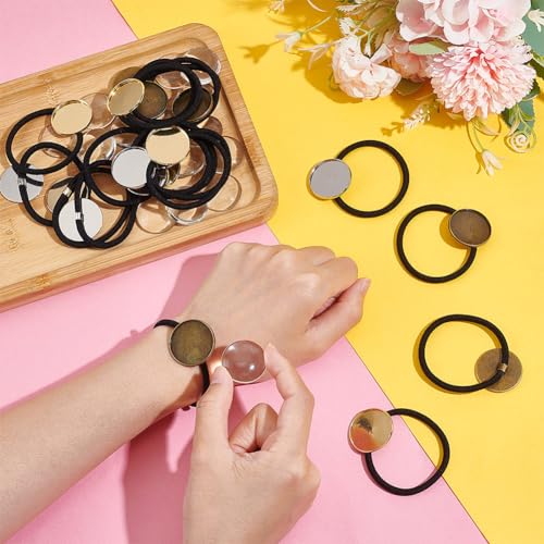 UNICRAFTALE about 36pcs Blank Hair Ties Settings Glass Cabochons Frame Tray Hair Bands Hair Ties with Glass Domes Brass Bezel Blanks Tray for DIY Craft - Image 2