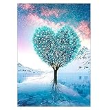 VETPW DIY 5D Diamante Pintura Kit, Bricolaje Diamond Painting Kit Completo Bordado De Punto De Cruz Diamante Arts Craft para Decoración de la Pared del Hogar (30x40CM) - árbol de Amor Azul