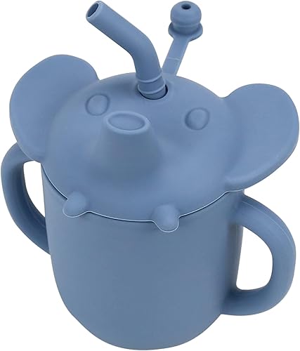 Fu Store Taza de entrenamiento de silicona de elefante para niños pequeños 3 en 1 con tapa de pajita taza de entrenamiento con asa para bebés niños