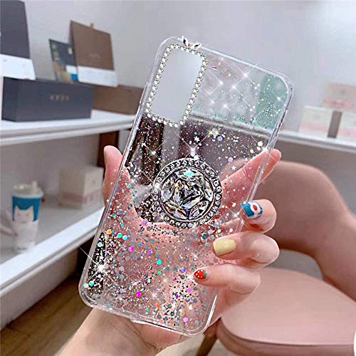 PHEZEN Galaxy S20 FE 5G Case Bling Glitter Clear Sparkle Case for Women Girls,Shiny Star Slim Soft Silicone Gel TPU Rubber Bumper Phone Case Cover with Ring Kickstand for Samsung S20 FE 5G,Clear