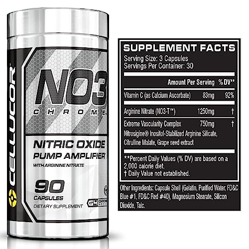 Image of Cellucor NO3 Chrome Nitric Oxide Supplements with Arginine Nitrate for Muscle Pump & Blood Flow, 90 Capsules, G4, (Pack of 2)