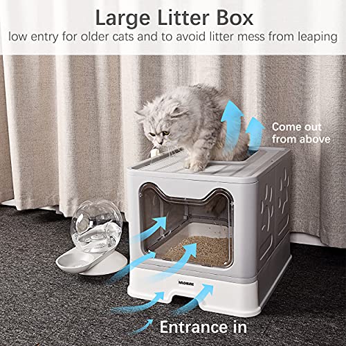 image for Mlorine Cat Litter Box Large Pan - Foldable Top Exit Pet Boxes with En