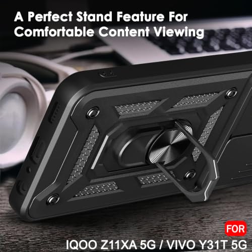 Image of TheGiftKart Tough Armor Bumper Back Cover Case for iQOO Z11xa 5G / Vivo Y31t 5G | Sliding Camera Cover, Kickstand & Ring Holder | 360 Degree Protection Back Cover Case (PC & TPU, Black)