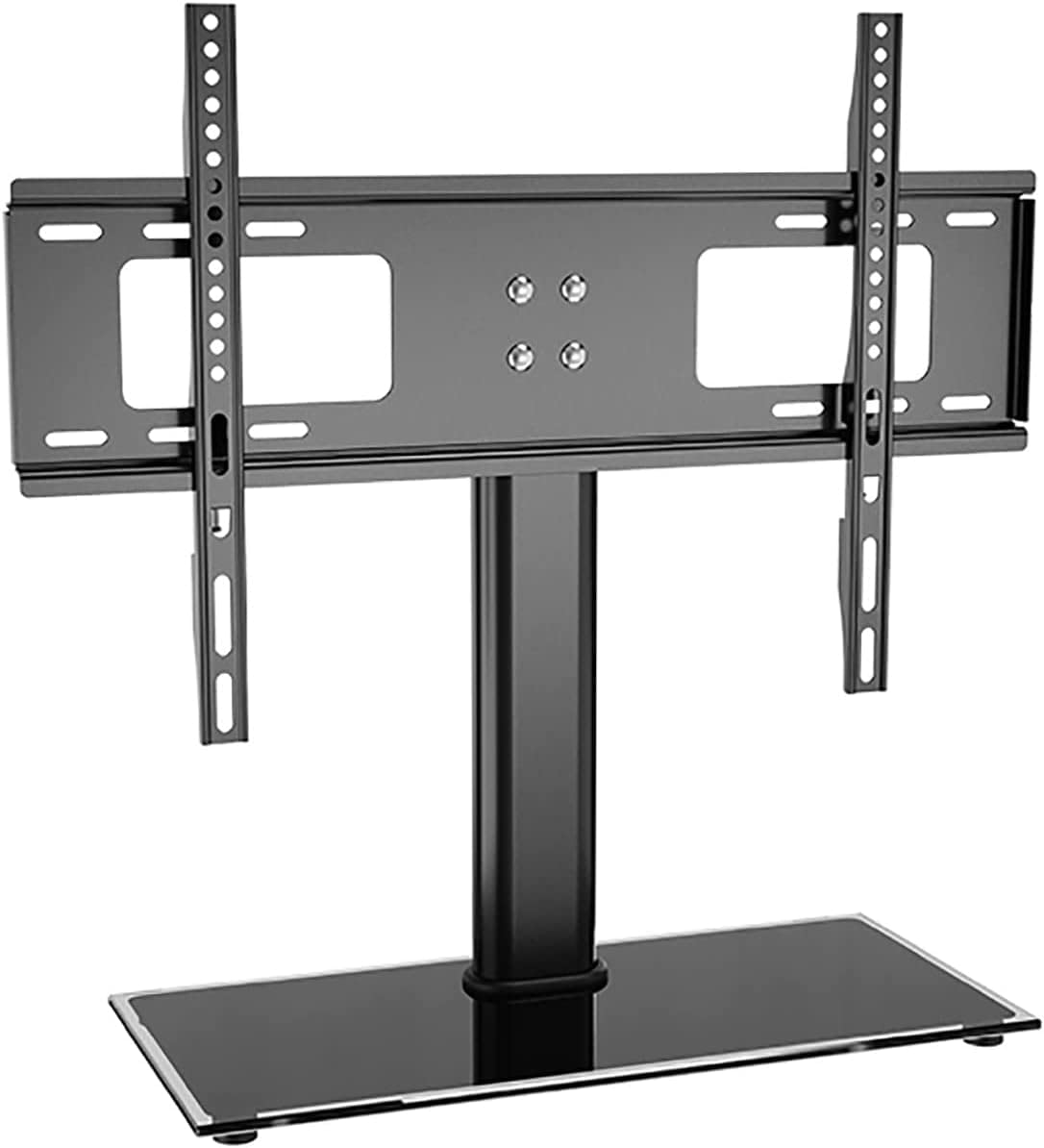 Tablero de mesa, 3 niveles de altura ajustable, base de vidrio templado resistente, base de TV de mesa para pantalla LED de 37 a 55 pulgadas, soporte de TV de hasta 50 kg