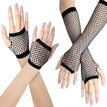 Luxiremi 2 Pairs Fishnet Gloves Fingerless，2 Sizes of Fishnet Gloves for 80's Theme Party Halloween Cosplay Women Costume