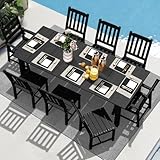 LOUNZY 9 Pieces Patio Dining Sets,Outdoor HDPE Furniture Set for 8 w/ 2' Hole Cut-Out Dining Table with 8 Patio Chairs(2 W/Armrest, 6 w/o Armrest),Black