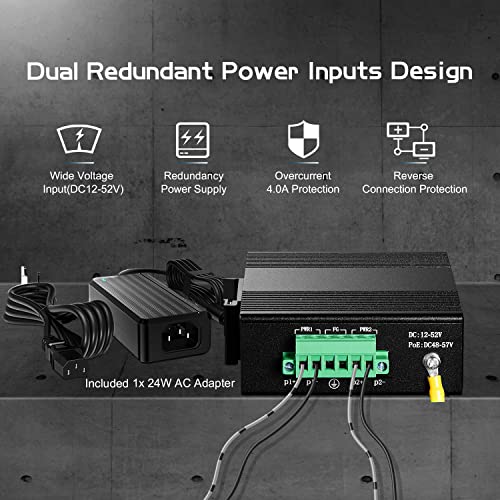 Image of 5 Port Industrial Ethernet Switch, 4 Ports and 1 Uplink 10 /100Mbps, Fanless Din Rail and Wall Mount, IP40 Aluminum Alloy -40~75C(-40~185F), with One Power Supply