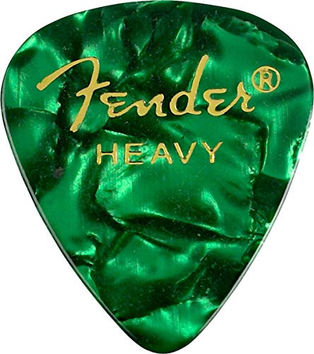Fender 351 Shape Premium Picks (12 Pack) for electric guitar, acoustic guitar, mandolin, and bass, 351 - Heavy, Green (Moto)