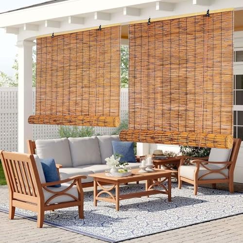 Persianas enrollables de yute natural para patio e interior, ecológicas, perfectas para el porche del hogar y espacios al aire libre (90 x 260 cm)