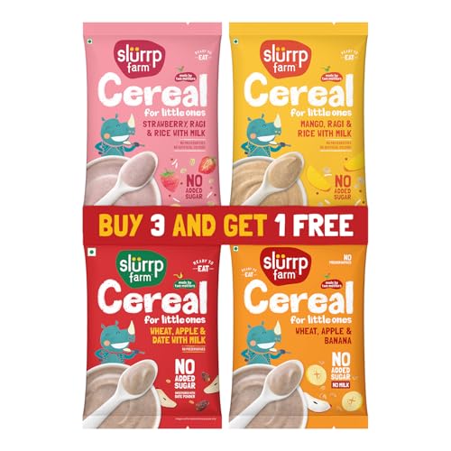 Image of Slurrp Farm No Added Sugar, No Salt Multigrain Cereals Trial Pack of 4 | Goodness of Millets - Ragi, Jowar, Oats | Healthy Food for Kids | 200g (50g*4)