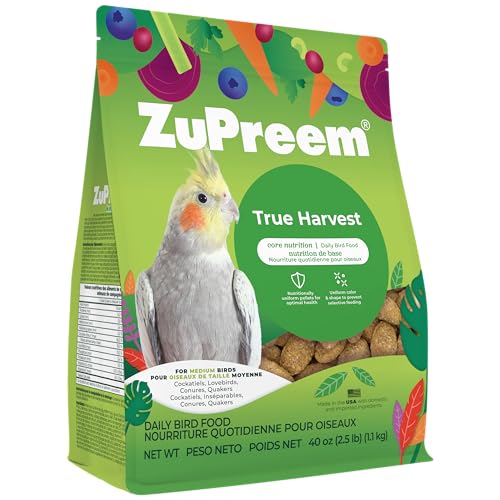 ZuPreem True Harvest Cockatiel Pellets - Natural Bird Food for Cockatiels Medium Bird Pellet Diet for Quakers Lovebirds Small Conures 2.5 lb (Pack of 2)