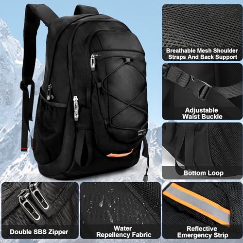 Petfu Rucksack Herren Wanderrucksack 40L Tagesrucksack Wasserdichter Groß Laptop Rucksack 15.6-17 Zoll für Business, Schule, Radfahren, Wandern und Sport(Schwarzer)