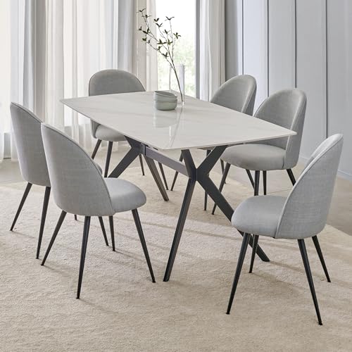 Image of Home Centre | Rika Sintered Stone 6-Seater Dining Table | Dining Set for Home | White | 1 Year Warranty