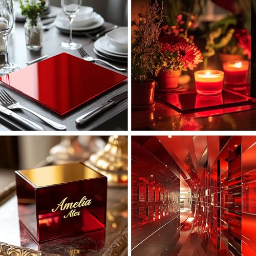 Image of 12x16 Inches Deep Red Mirror Acrylic Sheet - 2 Pcs Reflective Acrylic Panel for DIY Crafts, Home Decor & More (30x40 cm)