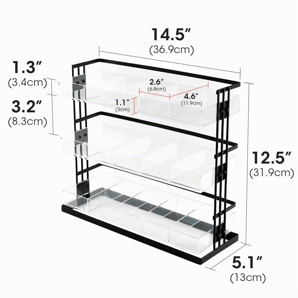 J JACKCUBE DESIGN Organiseur de sachets de thé en acier et acrylique à 3 niveaux, 15 compartiments pour sachets de thé, sachets de sucre, support de rangement pour armoire, comptoir, bureau (noir