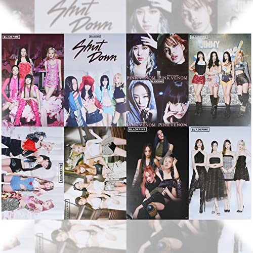 Blackpink Póster, Póster de lienzo de grupo de chicas coreanas BLACKPINK, 8 unidades, para decoración de sala de estar, dormitorio, 30 x 45 cm, Póster de papel recubierto (A) Cover