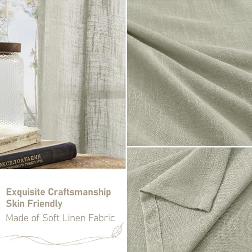 LAMIT Sage Grey Linen Curtains 24 Inch Length for Cafe, Semi Sheer Light Filtering Panels Back Tab and Rod Pocket Small Window Drapes for Basement, 2 Panels, 34 x 24 Inch