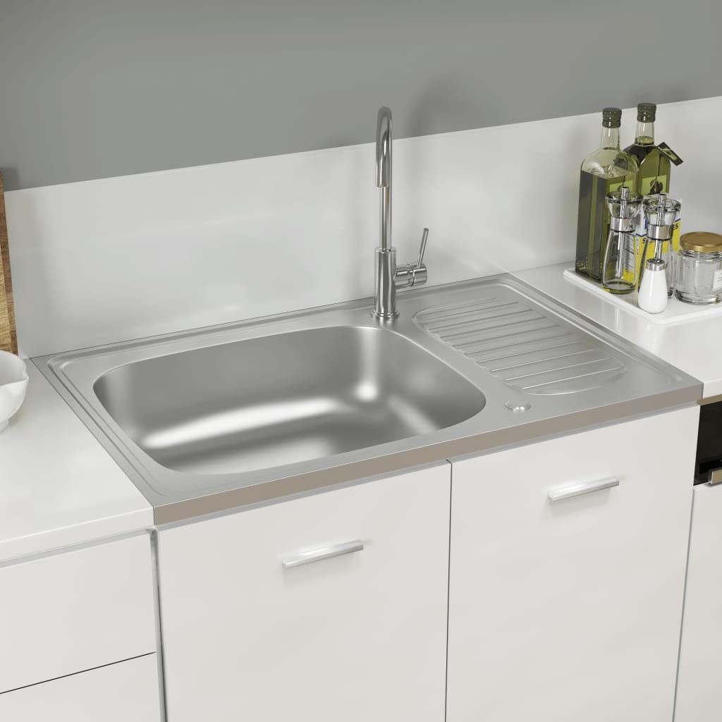 vidaXL Fregadero de Cocina con Escurridor, Pila Encima de Armario, Pileta de Cocina Superior, Lavabo Decorativo para Hogar, Acero INOX