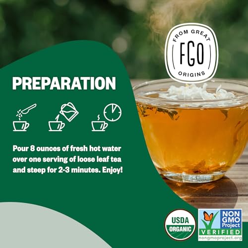 Image of FGO Organic Jasmine Pearl Green Tea, Four Ounce, Loose Leaf, Resealable Bag, Packaging May Vary (Pack of 1)